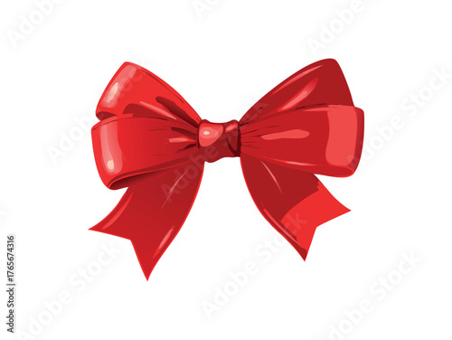 Shiny Red Satin Bow Isolated on White Background