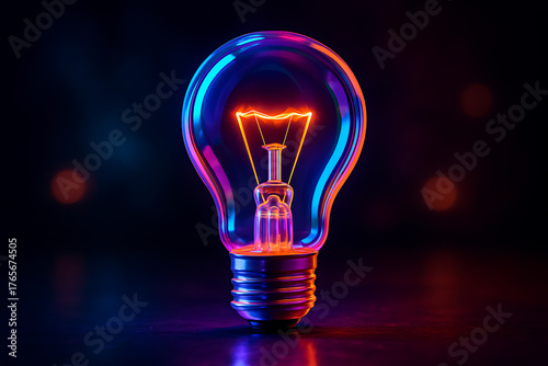 Futuristic glowing lightbulb illuminated with neon colors symbolizing creativity bright idea technology energy and innovation concept