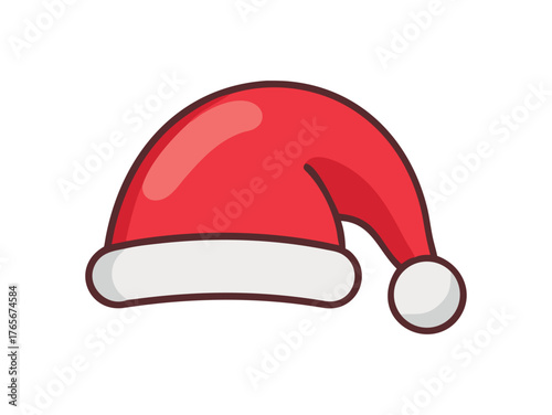 Red Santa Hat With White Trim and Pom Pom