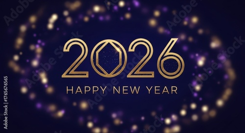 Elegant 2026 Happy New Year Greeting with Golden Bokeh Lights