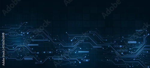 Poster modern digital technologies. Schematic diagram of digital communications. Digital circuit diagram.