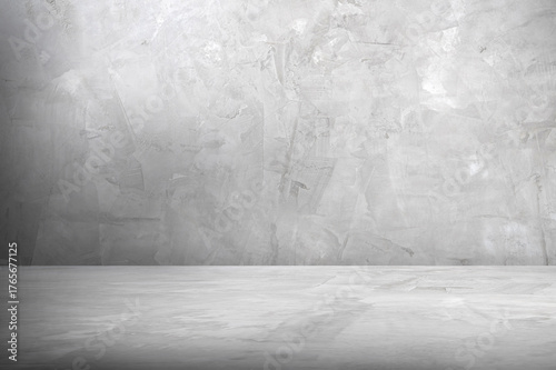 Minimal Gray Concrete Wall and Floor Texture Background, A smooth gray concrete wall with a matching concrete floor, creating a minimalist industrial background.