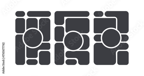 Minimalist bento-style grid layout with bold black shapes and geometric panels. Ideal for modern web design, social media posts, photo collages, and UI templates. Perfect for modern infographic.