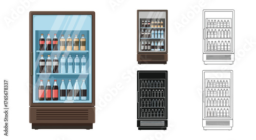 Commercial refrigerator with beverages, drinks, and various products.