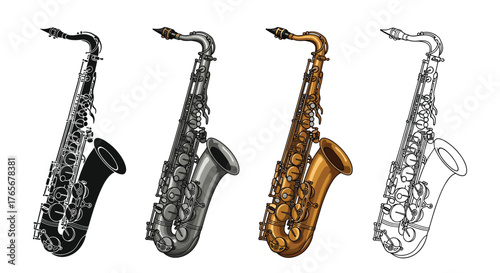 Saxophone Illustrations - A Quartet of Musical Instrument Renderings.