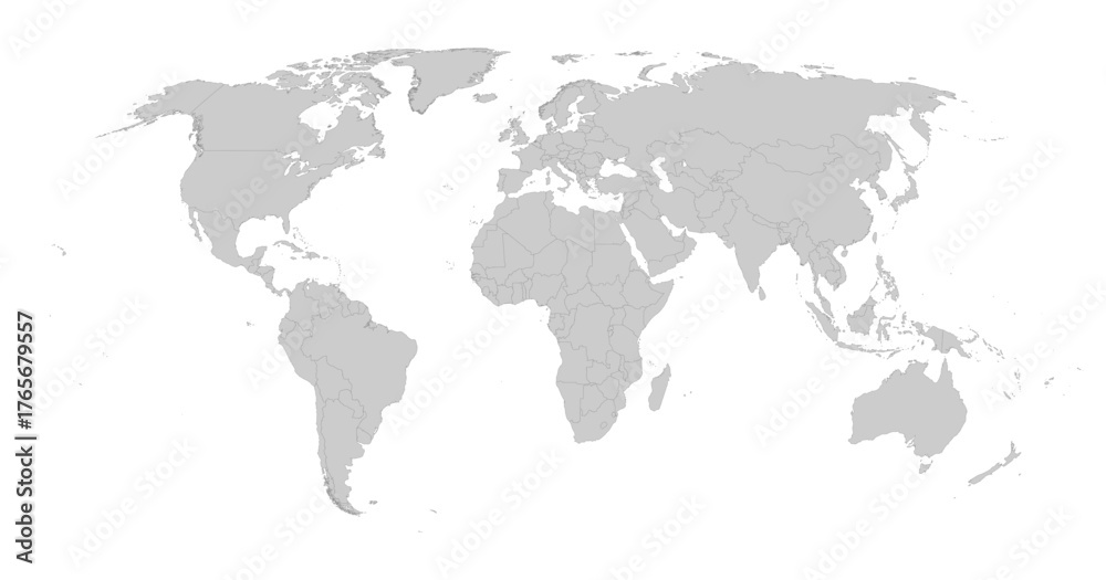 Naklejka premium Detailed Gray World Map on White Background.