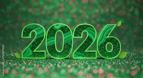 Vibrant Green 2026 New Year Graphic with Leaf Accents