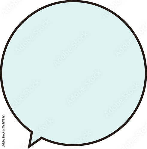 黒い縁どりのある、正円のふきだし。テキストスペースは薄い水色。丸くてかわいい。使いやすい吹き出し。