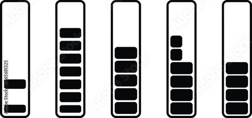 Set of five rectangular bars showing progress levels from empty to full