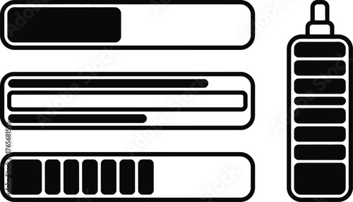 Progress bar icons set showing different levels of loading and battery indicator