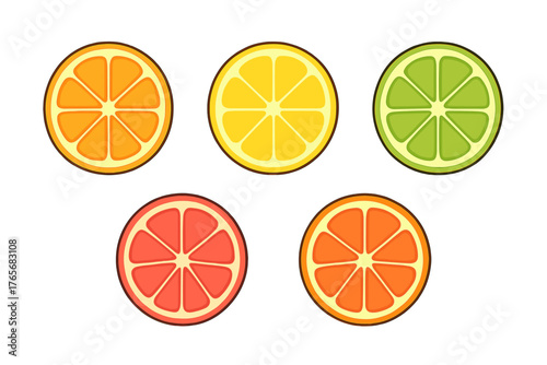 Vibrant collection of sliced tropical citrus fruits: lemon, lime, orange, and grapefruit