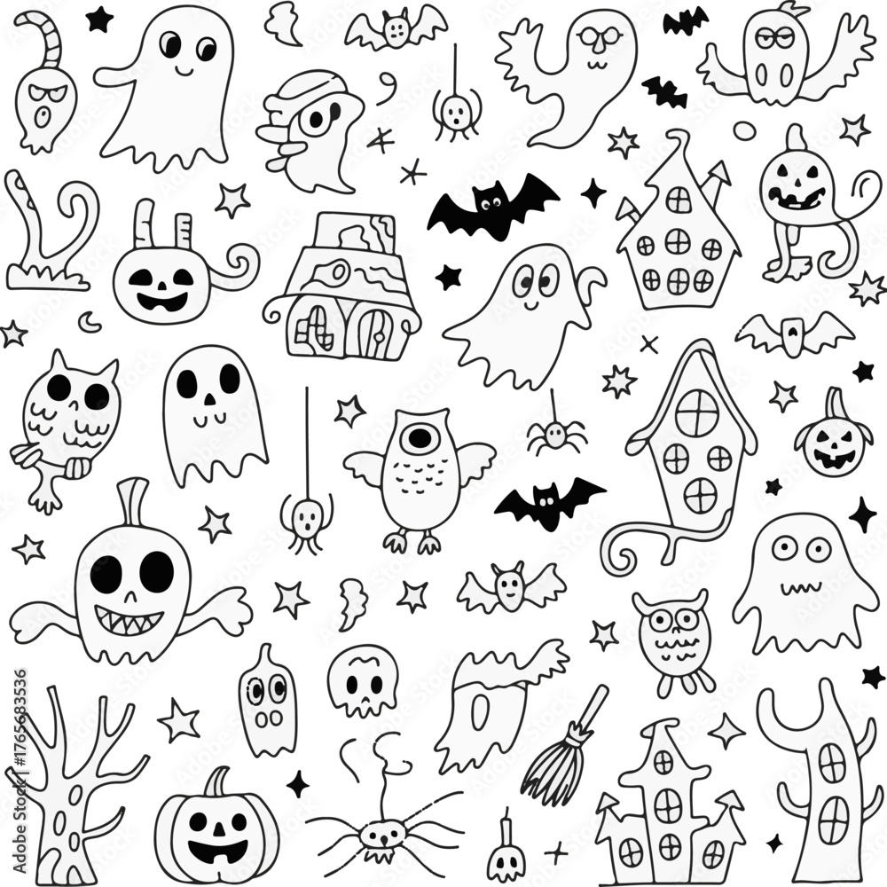 Fototapeta premium Halloween Flat Sketch