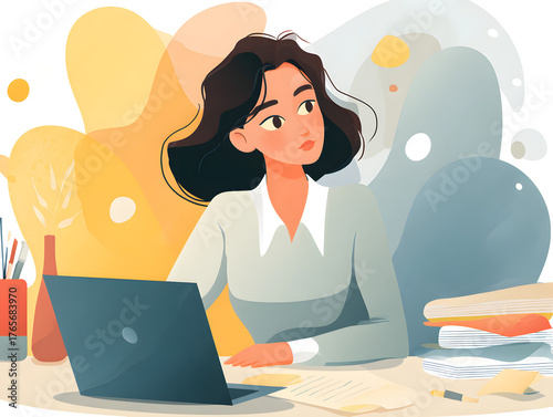 female executive sitting at desk with laptop 