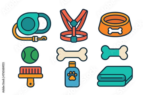 Essential accessories and grooming supplies set for domestic dogs and beloved pets