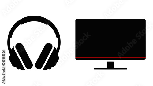 Headphones and monitor vector illustration for digital entertainment
