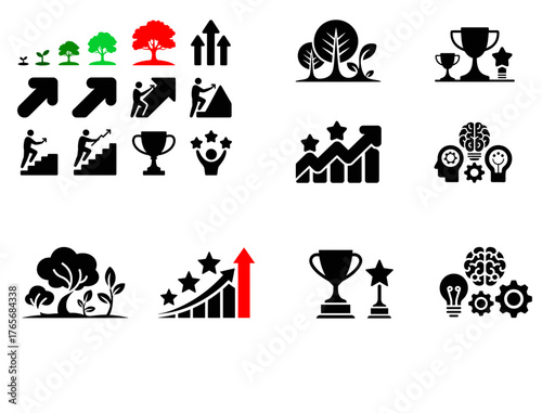 Growth success business development career achievement leadership icons set