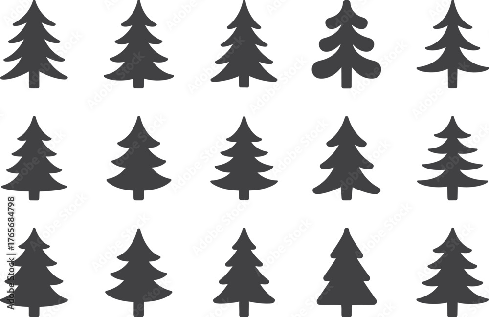 Obraz premium Christmas Tree Ornament Icon Set - Vintage Holiday Vector Illustration Isolate on White Background
