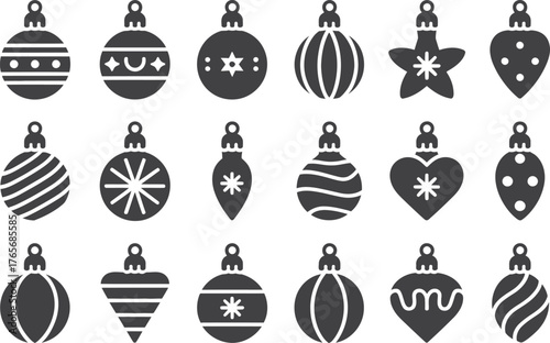 Christmas Ornament Icons Set – Festive Vector Decoration Silhouettes for Holiday Design Vector Illustration Isolate on White Background