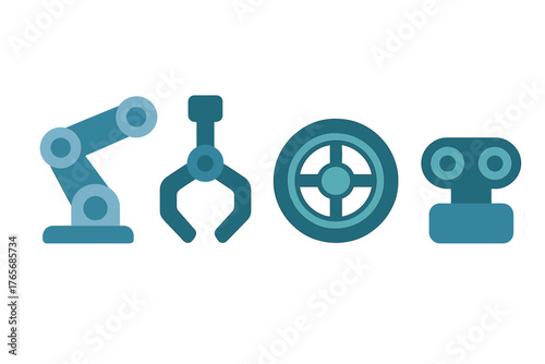 Modern industrial robotics automation technology and mechanical components set