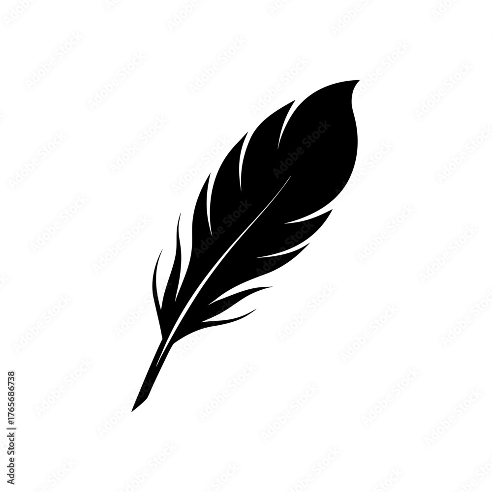 Obraz premium A single black feather art on transparent background silhouette