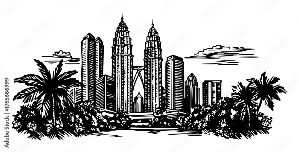 Fototapeta premium kuala lumpur city skyline petronas towers sketch