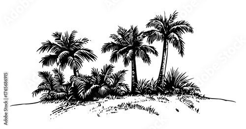 hand drawn tropical palm tree island landscape illustration