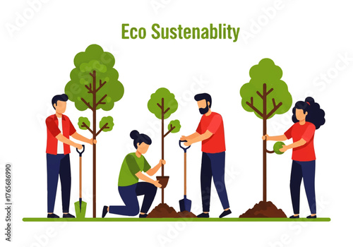 Eco Sustainability Planting Trees Together for a Greener Future, Environmental Preservation