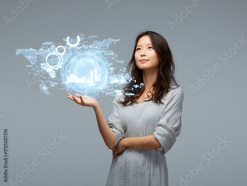 woman holding holographic chart