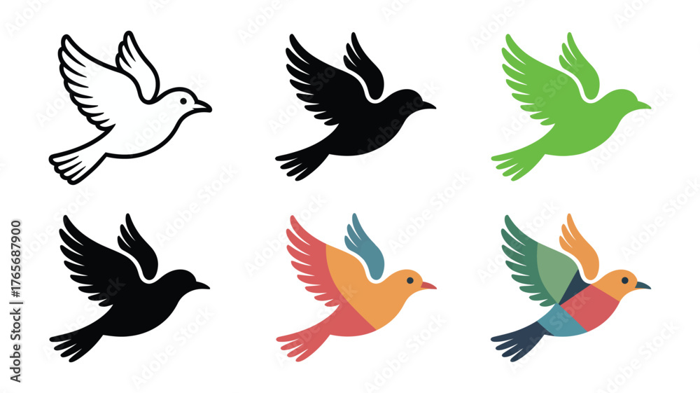 Fototapeta premium Vector art of set of flying dove, vector illustration for logo, sticker, or any design, peace and freedom concept