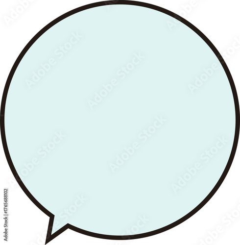 黒い縁どりのある、正円のふきだし。テキストスペースは薄い水色。丸くてかわいい。使いやすい吹き出し。
