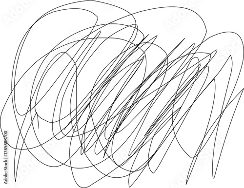 Abstract black scribble line art on white background, representing chaos, creativity, stress, or artistic expression in minimalist modern doodle style.
