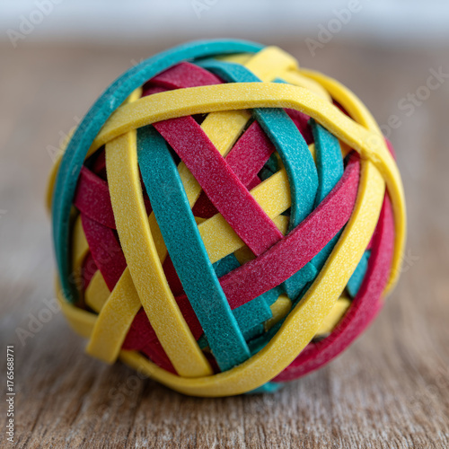 Wallpaper Mural Colorful rubber band ball on a wooden surface in closeup. Torontodigital.ca