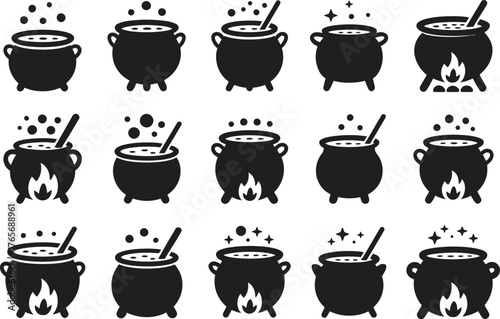 Halloween Cauldron Icon Set - Witchcraft Vector Illustration Isolate on White Background 