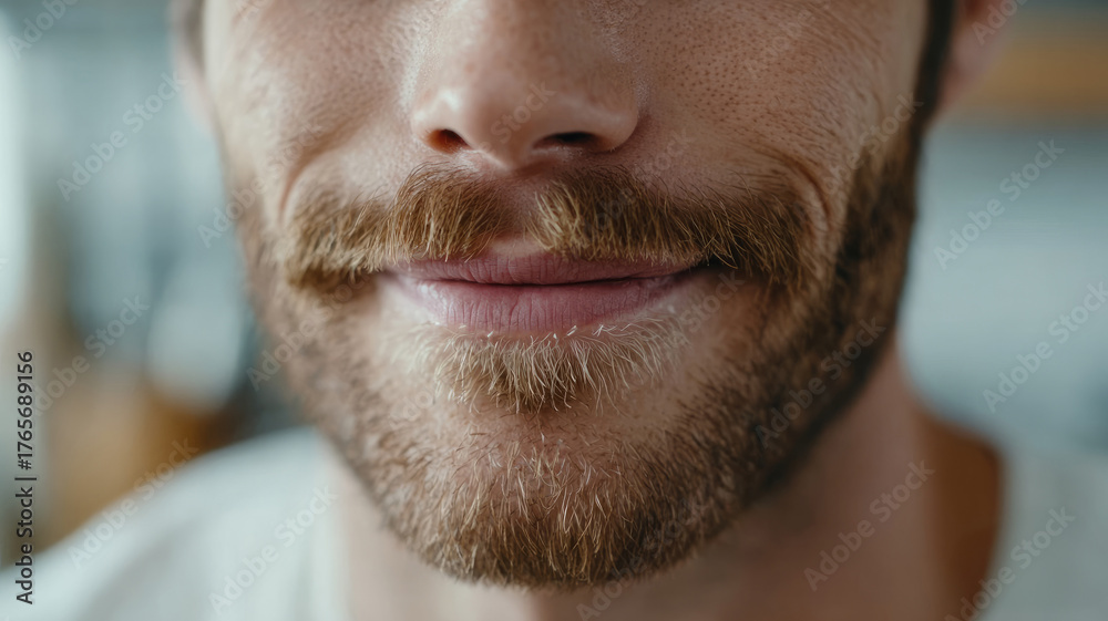 Obraz premium Close-up of a man's smile with beard and mustache.