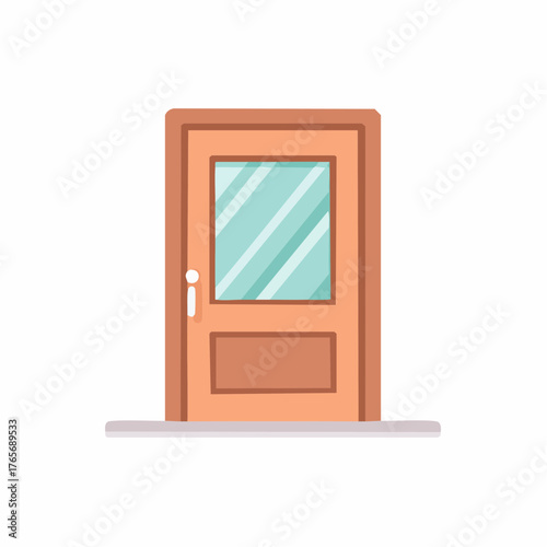 Simple vector illustration of a brown door with glass panel and unique doorknob