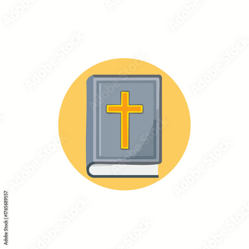 Cartoon Illustration of Bible Book with Cross Symbol on Cover for Religious Themes