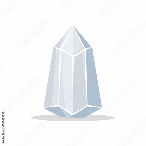 Simple vector illustration of a faceted crystal prism with geometric facets and a light blue hue against a white background