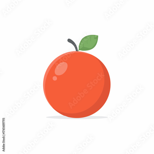 Cartoon illustration of a red orange fruit with a green leaf