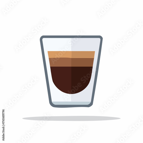 Layered coffee in glass. Hot drink with coffee cream liqueur in a transparent glass. Vector illustration of coffee beverage.
