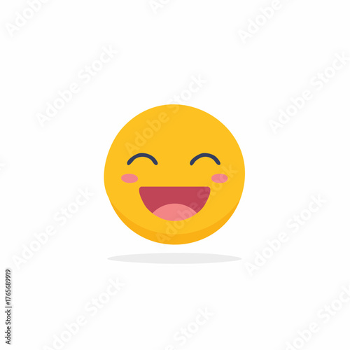 Joyful yellow emoji with blushing cheeks and wide open mouth expressing laughter and delight