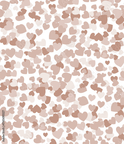Pink hearts confetti seamless pattern. Cute confetti hearts scattered on white background.