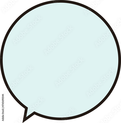 黒い縁どりのある、正円のふきだし。テキストスペースは薄い水色。丸くてかわいい。使いやすい吹き出し。