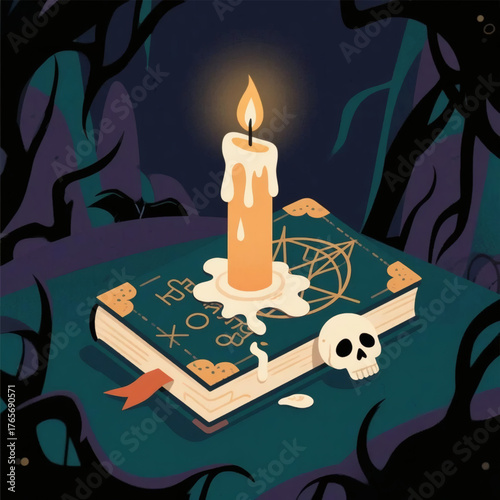 Creepy Candle and Spell Book Vector