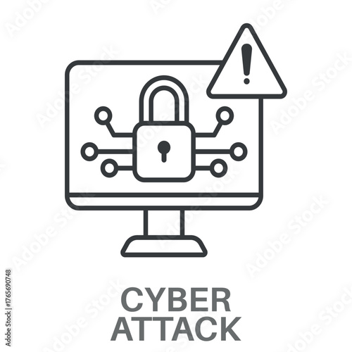 Cyber Attack Outline Concept Simple Style Design Vector