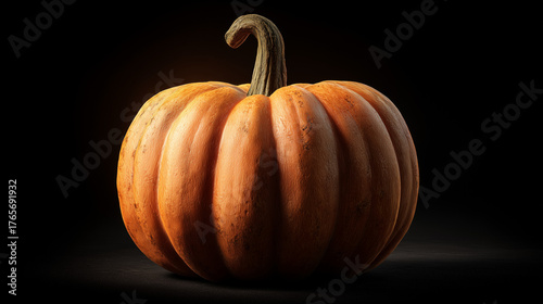 Pumpkin lantern in studio lighting on dark background