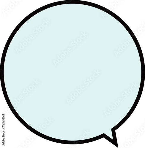 黒い縁どりのある、正円のふきだし。テキストスペースは薄い水色。丸くてかわいい。使いやすい吹き出し。