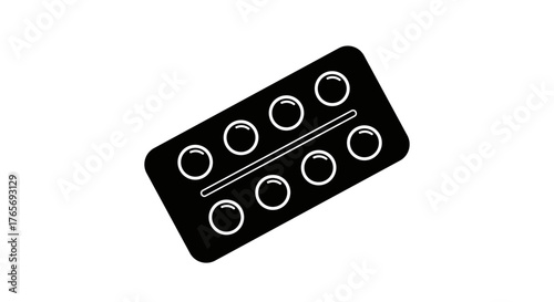 Black and white illustration of a blister pack of pills symbolizing medication and health.