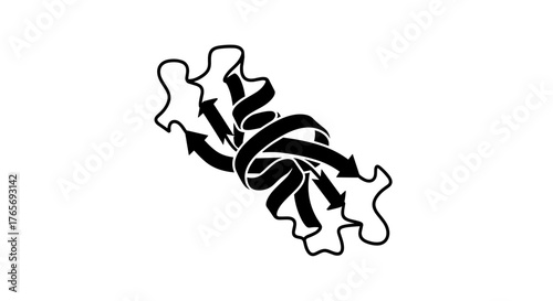 Black and white ribbon diagram of a protein structure.