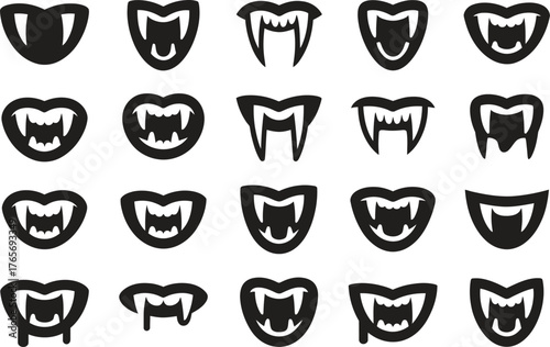 Vampire Fangs Icon Set - Halloween Vector Illustration Isolate on White Background 
