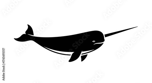 Narwhal Silhouette A Majestic Marine Mammal in Black and White.
